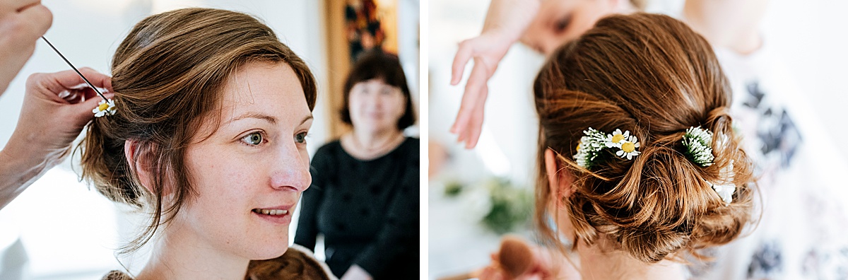 getting ready blumenschmuck braut bride wedding hochzeitstag vorbereitung frisur