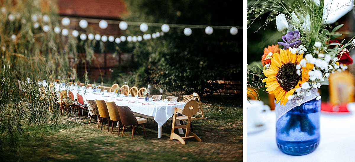 Gartenhochzeit, hochzeitsdeko, sunflower, Altmark, Blumen, Tafel, Hochzeitstafel