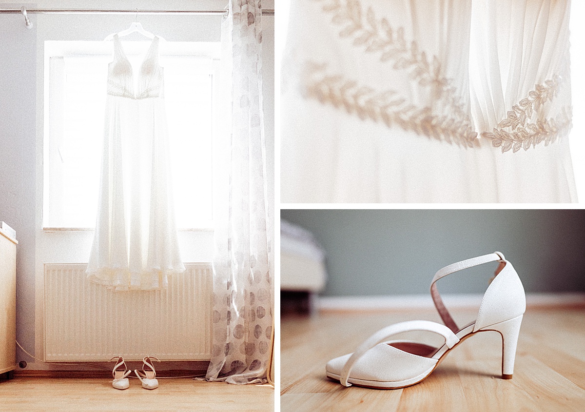 Hochzeitskleid und Brautschuhe, Gartenhochzeit in calbe