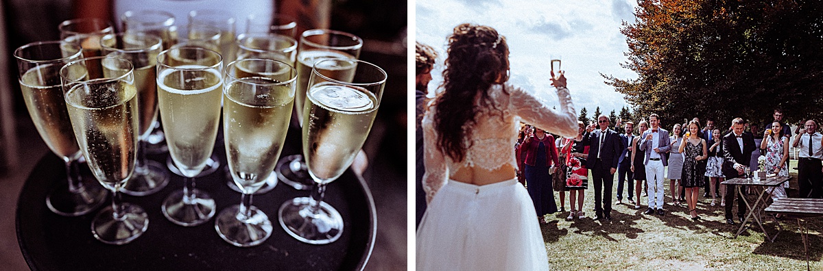 Sekt, anstossen, brautpaar, Hochzeitsgäste, Hochzeit, reportage