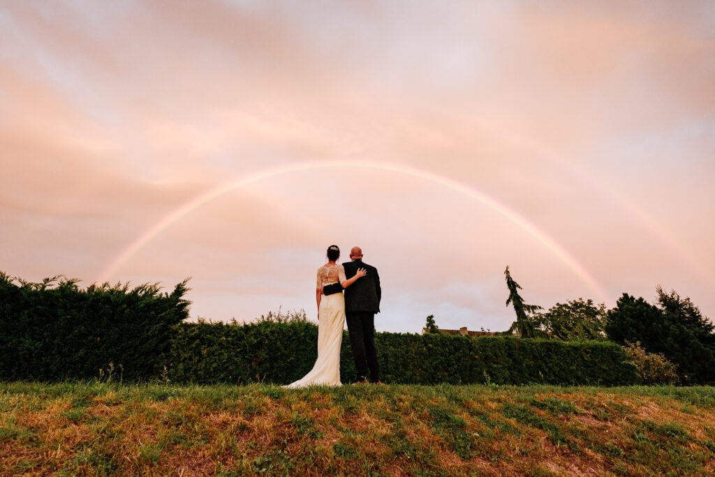 Romance, Sonnenuntergang, Regenbogen, brautpaar 